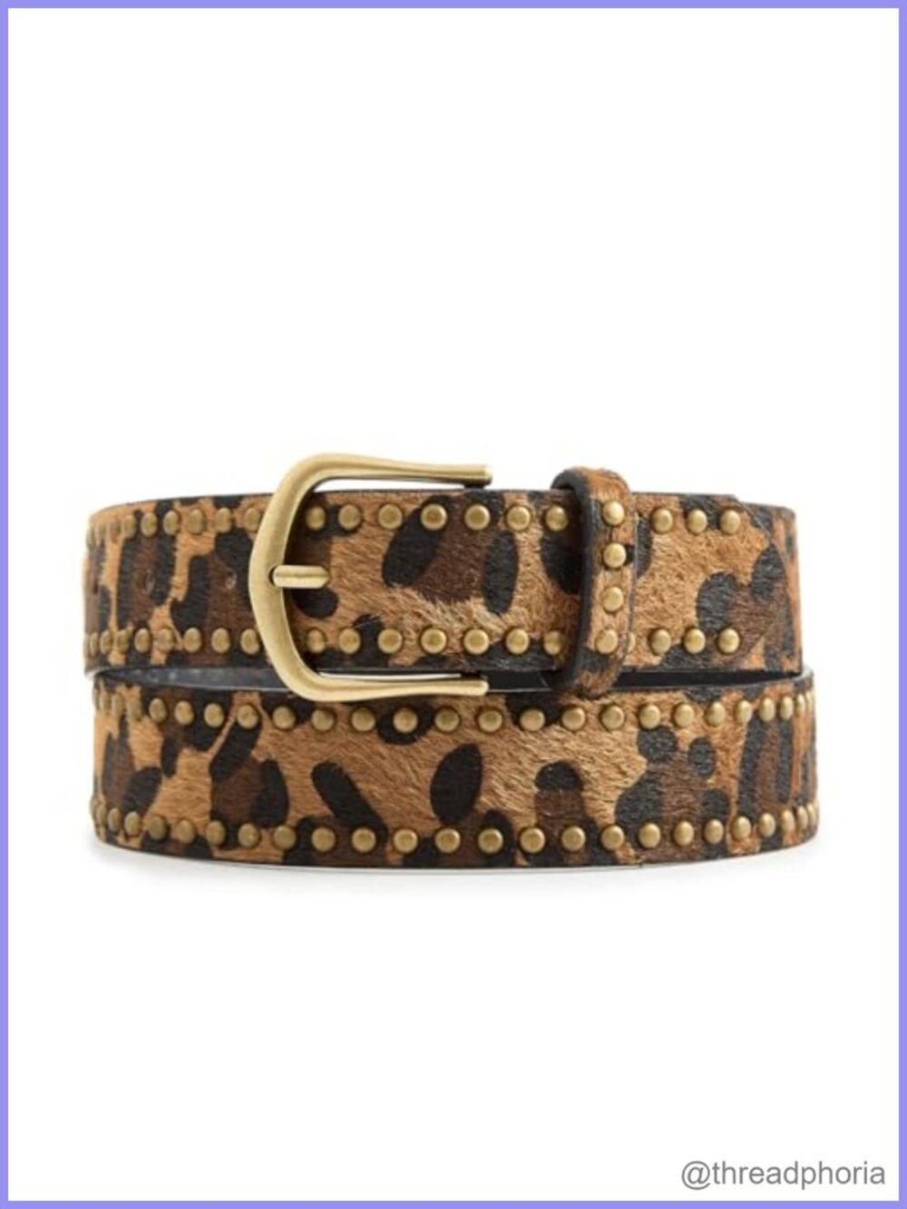 Leopard Print Faux Leather Belt with Gold Buckle for Women